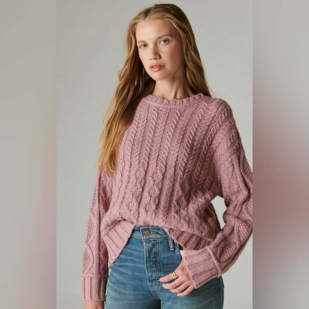 Lucky Brand Pink Cable Crew Sweater. Never been worn with tags